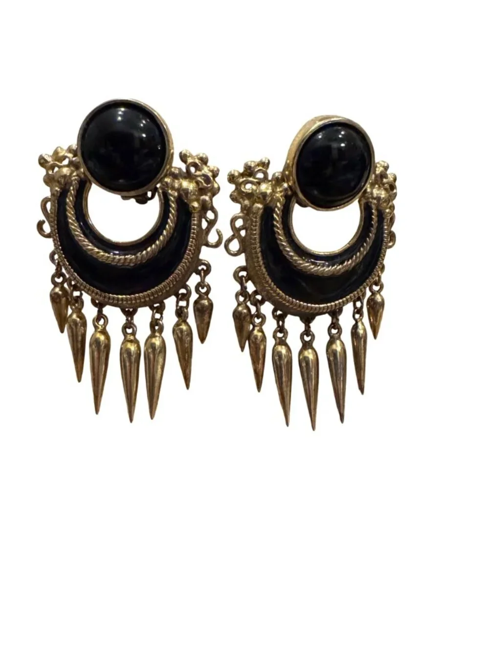 Ugo Correani Enamel Etruscan Door Knocker Fringe Dangle Earrings - Picture 2 of 11